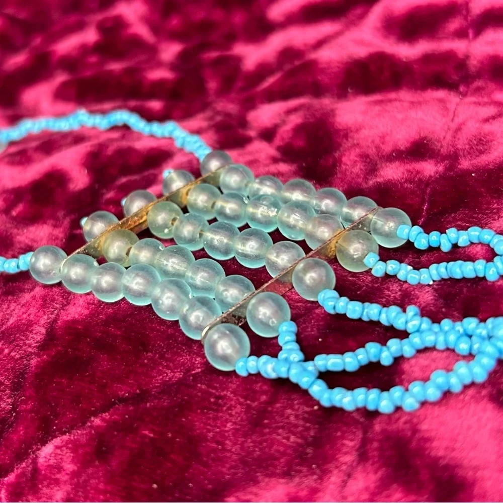 Vintage Turquoise/Teal Boho Beaded Fringe Necklace